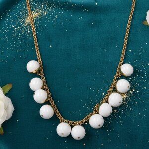 J. Crew Gold and White Necklace with Faux Bubble Pearl Charm Accents
